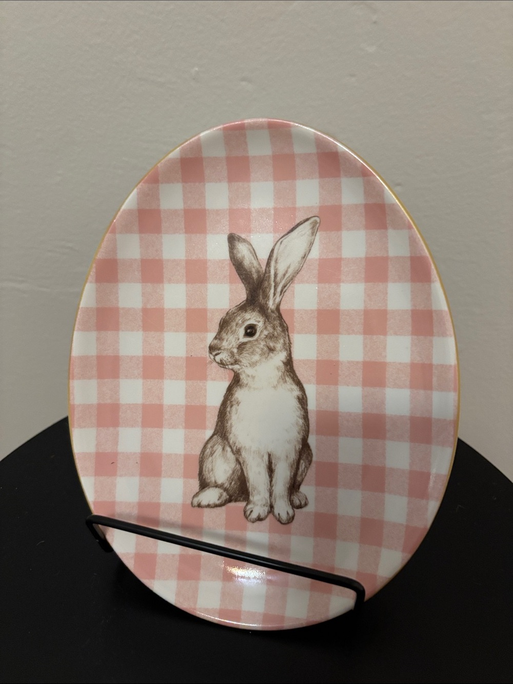 Pink Gingham Bunny Decorative Plate